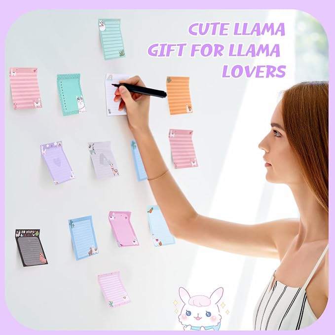 Chiisong 12 Pieces Llama Sticky Notes Cute Animal Alpaca Self Stick Notepads Gift for Mexican Camel Theme Party, 3x4 Inch No Drama to Do List Cactus Notepads Llama Gifts for Home and Office
