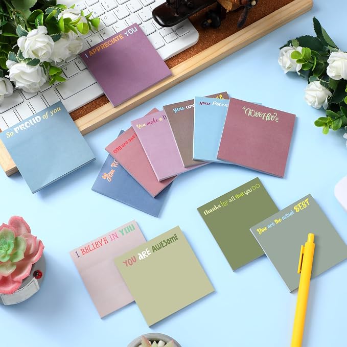 Yinder 24 Pcs Inspirational Sticky Notes, Back to School Supplies, Cute Motivational Sticky Notes Pad Employee Appreciation Gifts Bulk for Teacher Coworker Office 3 x 3'' (Thank You,Morandi Color)