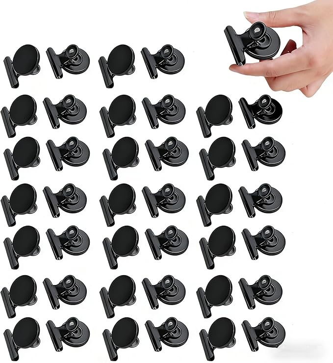 Strong Magnetic Clips, 40 Pack, 1-1/4 Inch, 31 mm, Black, Heavy Duty Refrigerator Magnet Clips, Medium Clip Magnets, Office Supplies, Photo Displays