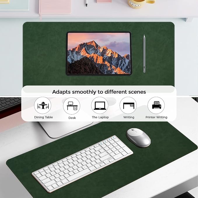 CHEERYGOO Leather Desk Pad Protector, Mouse Pad, Office Desk Mat, Non-Slip PU Leather Desk Blotter, Laptop Desk Pad, Waterproof Desk Writing Pad for Office and Home 31.5"x 15.7" L Dark Green