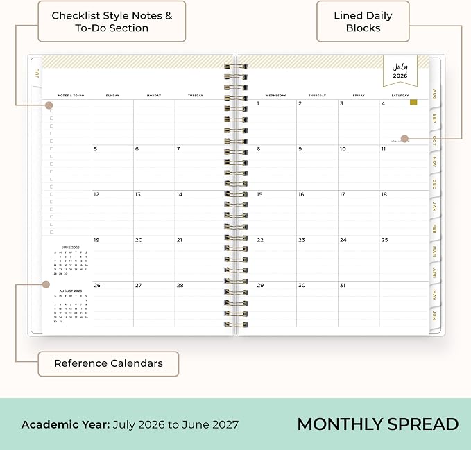 Blue Sky 2026-2027 Weekly & Monthly Academic Planner, 5.9"x8.6" Floral Mint | July 2026 - June 2027, Flexible Cover, Laminated Tabs, Storage Pocket, Academic Year, Day Designer