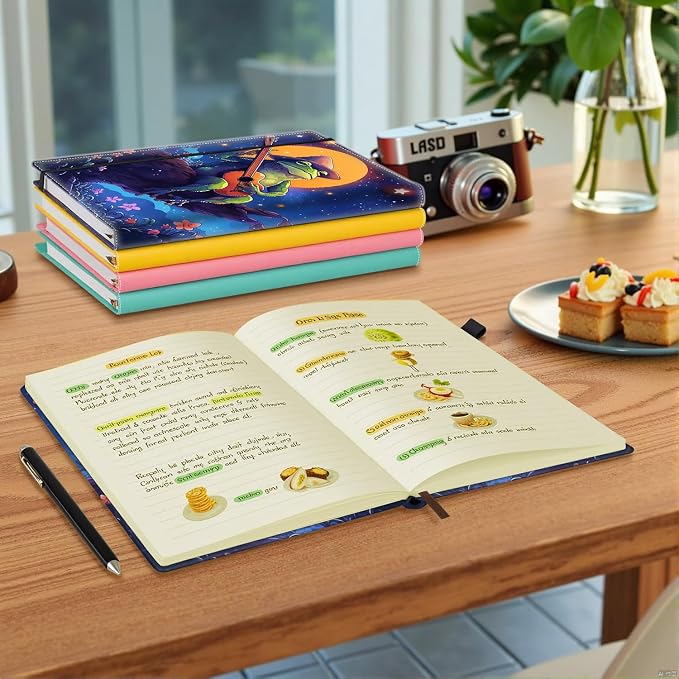 Hardcover Executive Notebooks, A5 PU Leather Lined Journal Notebook, 200 Pages Thick Paper Subject Notebooks for School,Work,Home Writing Business Notebook, Diary Book ， Watercolor Frog