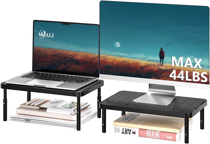 WALI Computer Monitor Stand for Desk, Adjustable Laptop Riser, Desk Monitor Stand Underneath Storage for Office, School Supplies (PTT001-B), 1 Pack, Black
