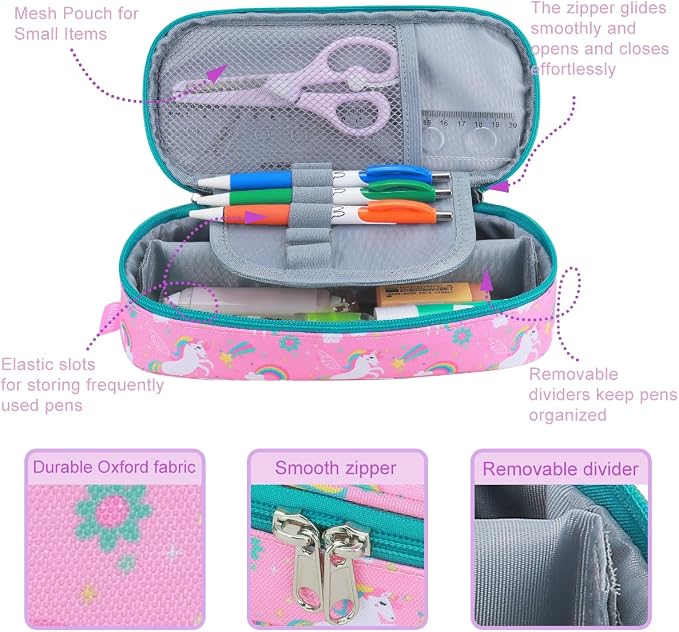 RHCPFOVR Kids Pencil Case for Girls-Soft Zipper Large Capacity Pencil Pouch for Girls Pencil Case for School Pencil Bag for Toddler (Pink Unicorn)