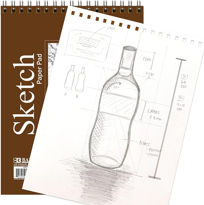 BAZIC Products Spiral Sketch Pad, Top Bound, 6 x 8 in, 50 Sheets, 2-Pack | 50-sheet spiral sketch pad, smooth drawing paper for sketching, shading