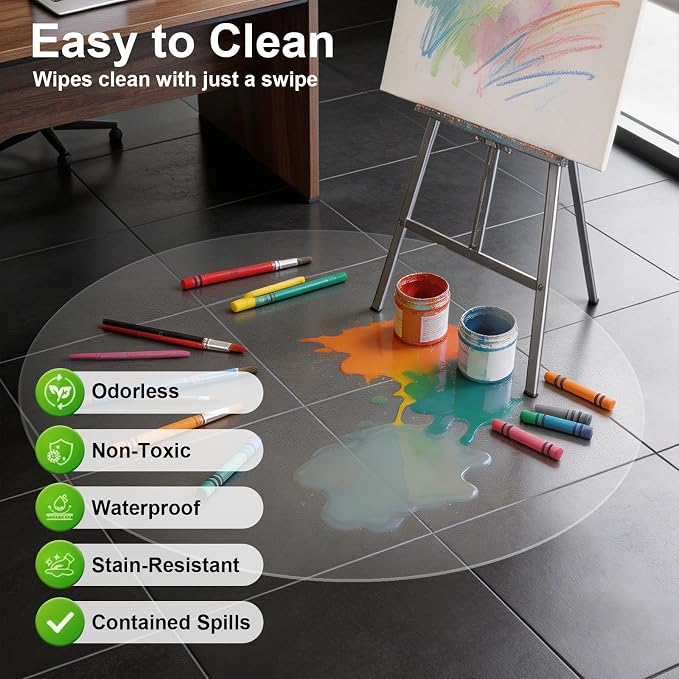 Clear Chair Mat for Hard Floor, 48" x 48" Heavy Duty Floor Protector, Round | Durable Thick PVC, Anti-slip Grip Backing, Smooth Rolling Surface, Scratch-resistant Surface