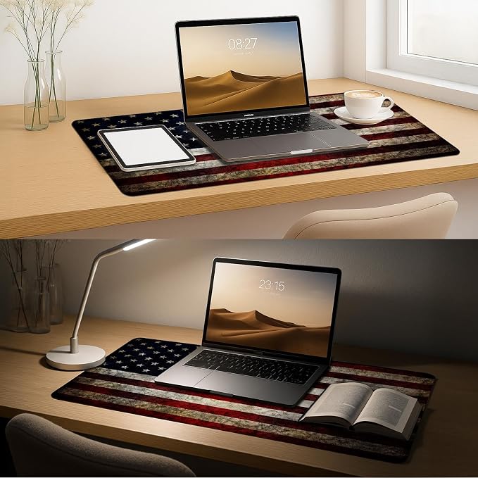 Britimes American Flag Desk Mat Deak Pad Non-Slip PU Leather Large Keyboard Mouse Pad Office Desktop Accessories for Office,Work,Home Decor(31.5"X15.7")