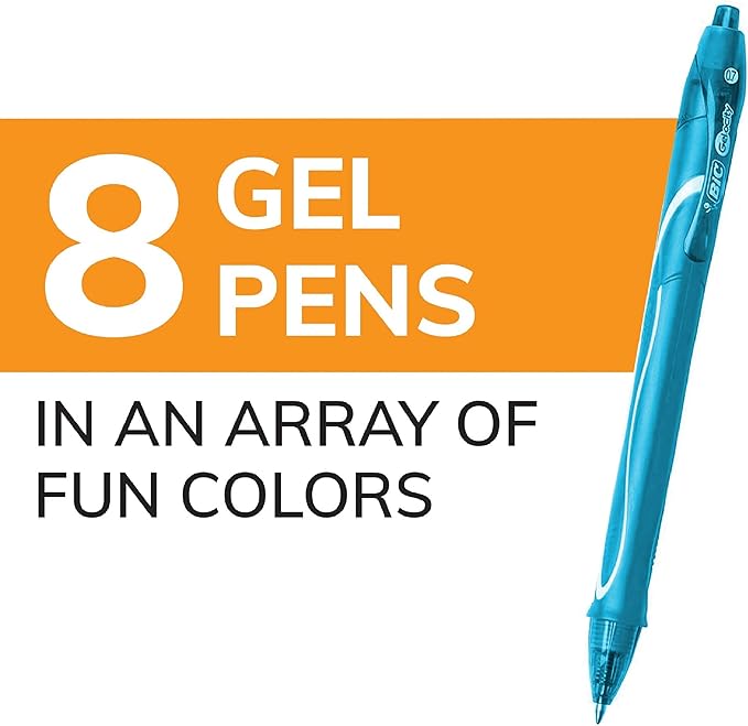 BIC Gelocity Quick Dry Assorted Colors Gel Pens, Medium Point (0.7 mm), School Supplies for Color-Coding Notes, with Full Grip, 8-Count Pack in Assorted Colors
