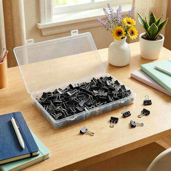 260Pcs Mini Binder Clips Black, 0.59 in/15mm Small Binder Paper Clips Office Clips Office Supplies Desk, Micro Size Cute Binder Clips, Small Paper Clamps for Home School Business (Black)
