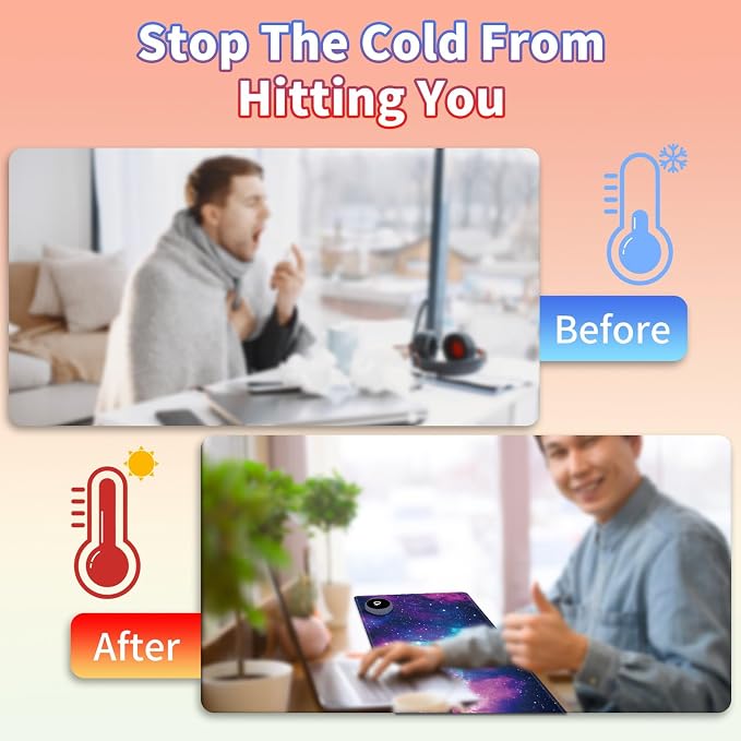 Heated Desk Pad Large Mouse Pad 23.6 x 14.1 inch with 3 Levels Heating & Auto Shut-Off Warm Mouse pad PU Leather Computer Mousepad for Home Office Work - Beautiful Galaxy