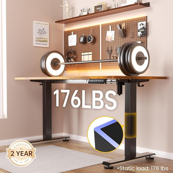 Veken 47.2 Inch Large Electric Standing Desk, Gaming Table, Brown | Height Adjustable Sit Stand Up Computer Tables for Home Office, Study , Writing, Suit students, employees and group work