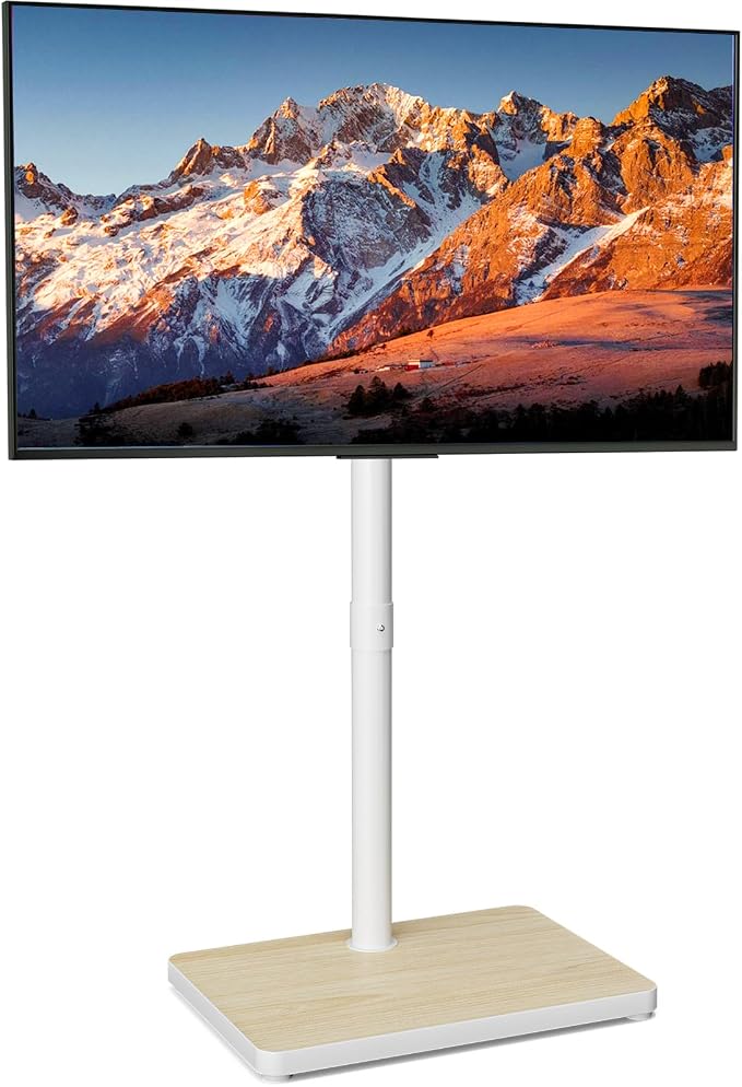 Swivel/Tilt Universal Floor TV Stand with Mount for 13-55 Inch TVs or Monitors, Height Adjustable Tall TV Stand with Sturdy Wooden Base Hold up to 77 lbs, Max VESA 400x400mm, White