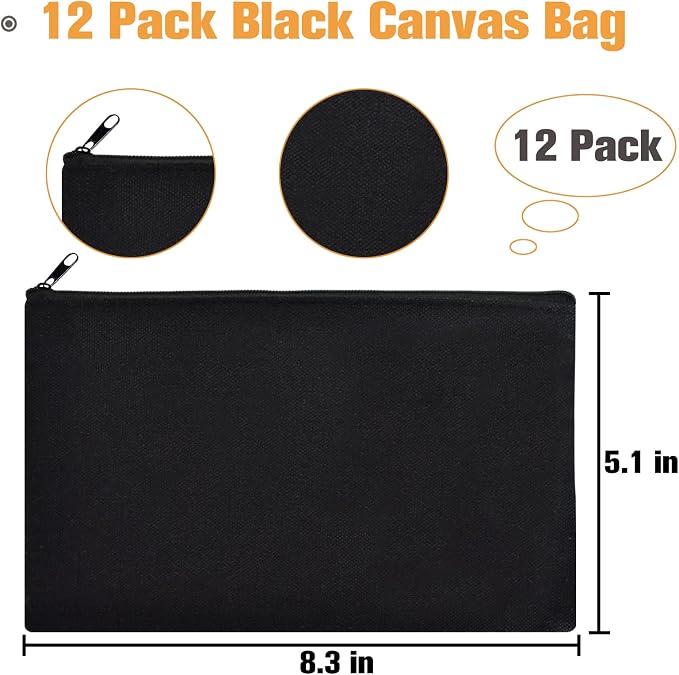 ZeeDix Canvas Zipper Pouch Bulk – 8.3 x 5 Inches Cotton Canvas Pouches with Zipper, Canvas Pencil Pouch, Makeup Bags Bulk for Travel Cosmetic Toiletry, Multipurpose Zipper Pouch for DIY Craft Storage