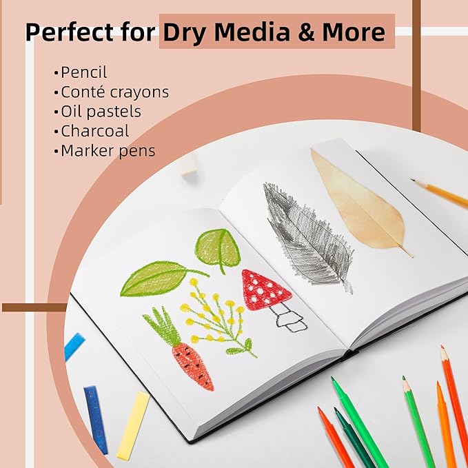 3-Pack Hardcover Sketch Book 9" x 12" - 110 Sheets (220 Pages) Each, 120GSM Thick Smooth Drawing Paper, Hardbound Sketchbooks for Artists & Students