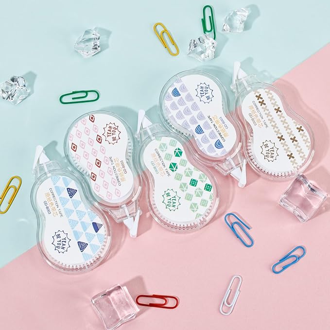 Temiary 5 Pcs Aesthetic Beige Correction Tape, Smooth Glide Quick Dry Tapes for Instant Corrections, Easy to Use White Tape Out Applicator Set for Office Note Taking, Journaling (Abstract Patterns)