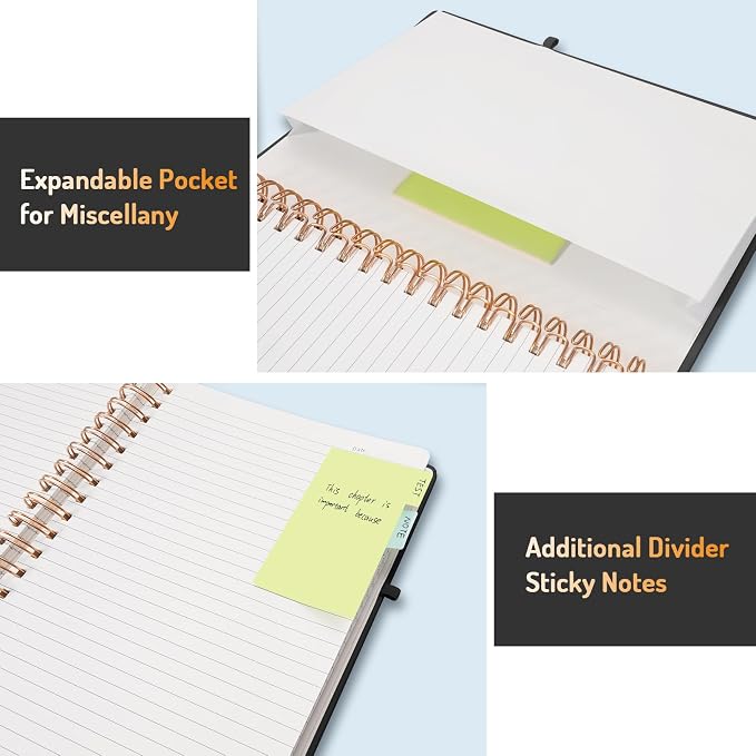 Forvencer Lined Spiral Journal Notebook with 300 Numbered Pages, A5 Thick Journals for Writing with 100GSM Paper, Hardcover Notebooks with Contents for Work, School, Women, Men, Black