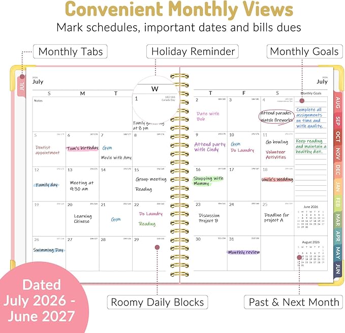 Forvencer Academic Planner 2026-2027, Hardcover Calendar Planner Weekly & Monthly, July 2026 - June 2027, 6" x 8", Daily Agenda with Tabs, College School Organizer for Student Teacher, Teal Marble