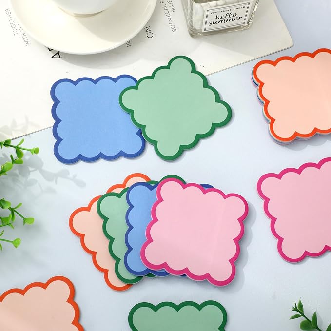 JarThenaAMCS 16 Pack Scalloped Sticky Notes Colorful Wavy Edge Memo Pads 3 Inch Blue Orange Pink Green Self-Adhesive Notepads for School Office Home Accessories Decor, 320 Sheets