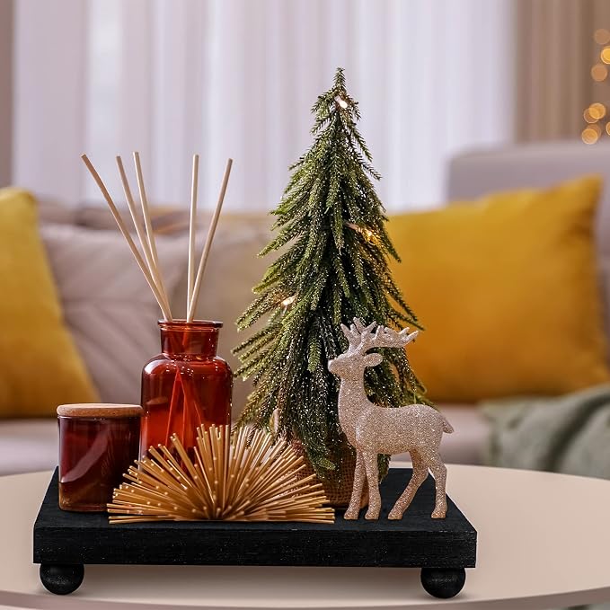Amyhill Wood Pedestal Stand Kitchen Soap Tray Farmhouse Wooden Riser Stand for Kitchen Bathroom Counter Table Decor Plant Vases Display(Classic,Black,9 x 6 Inch)