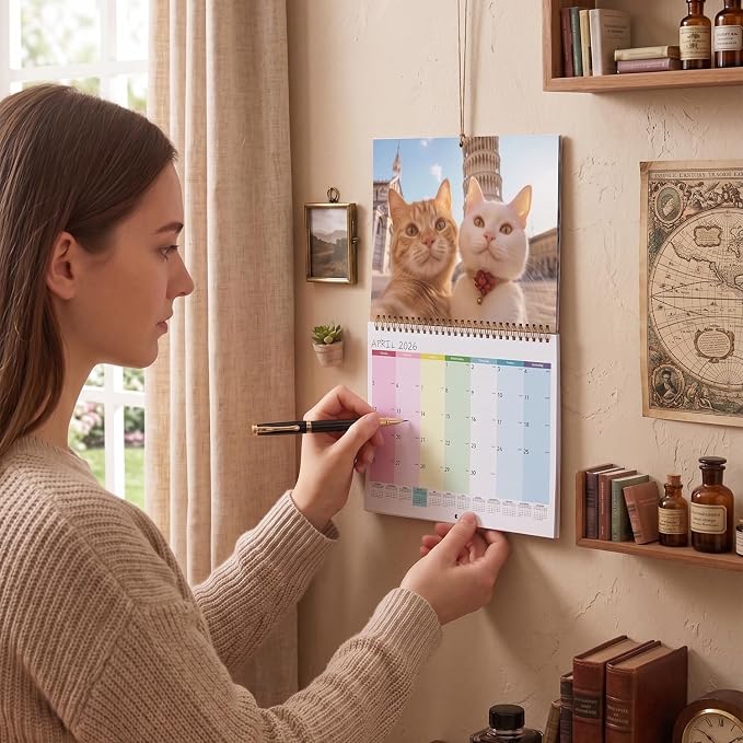 2026 Wall Calendar - Cute Cat Selfies Theme Calendar | Cat Calendar January - December for Organizing & Planning | Holidays Highlighted (7.3"x10", 10"x14.6" Opened)
