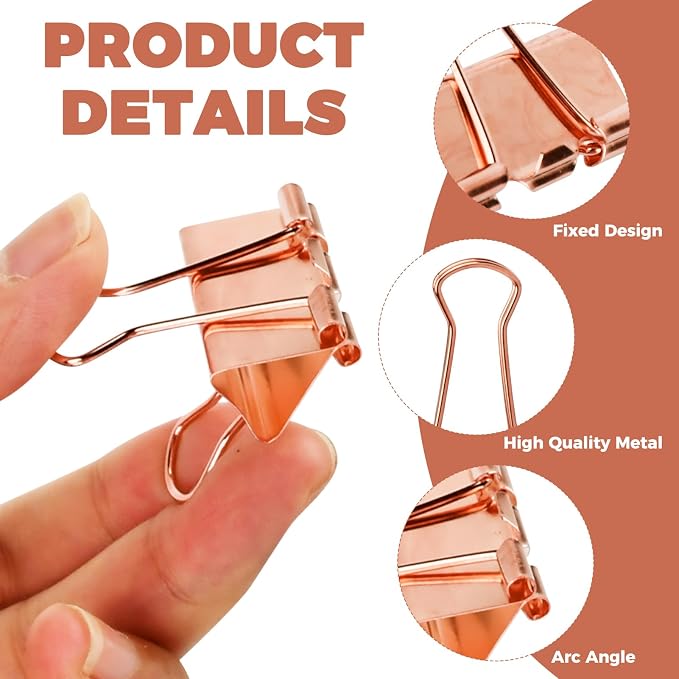 100 Pcs Binder Clips for Office, Paper Clamps, Metal Clamp Bulk for Document Organizing, School Supplies for Teachers Business, Pink Binder Clips Assorted Sizes