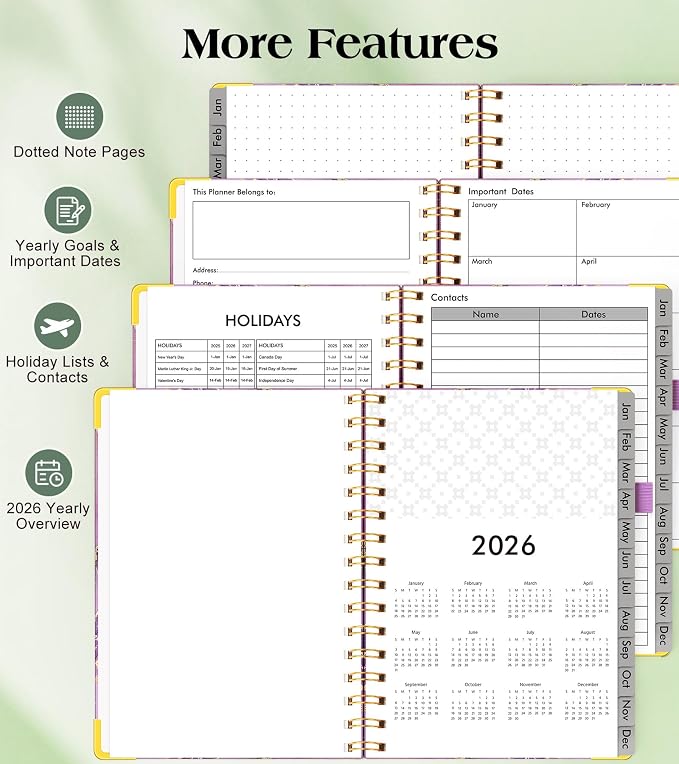 2026 Planner, Hardcover Weekly and Monthly Planner, January 2026 - December 2026, Spiral Yearly Agenda Organizer Book 2026 with Tabs, Daily Calendar Planners for School Work Home, A5 (5.75" x 8.38"), Purple Marble