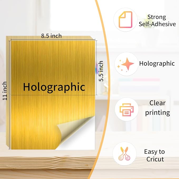 Gold Half-Sheet Printable Shipping Labels- 5 1/2 x 8 1/2- Holographic Gold Mailing Labels- Laser/Inkjet Compatible - 40/Pack
