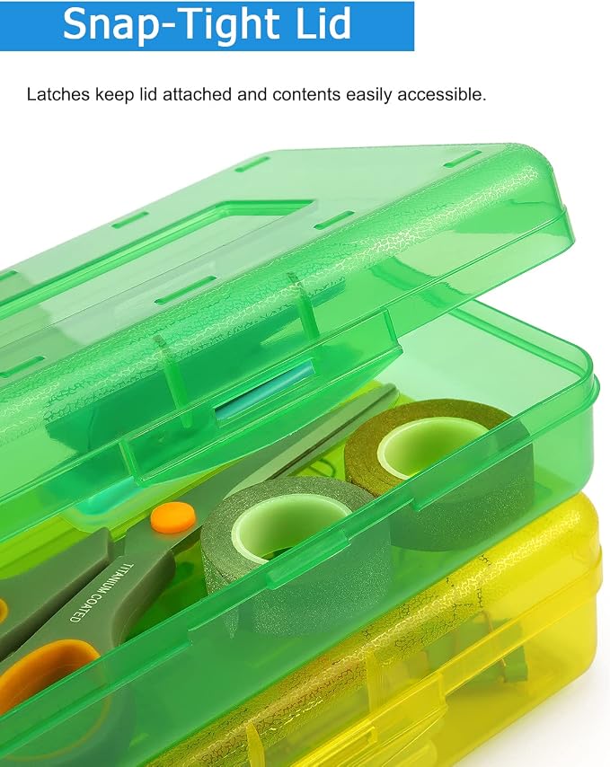 Tamaki 1 Pack Plastic Pencil Box Large Capacity, Green | Clear Boxes with Snap-tight Lid Stackable Design and Stylish Office Supplies Storage Organizer