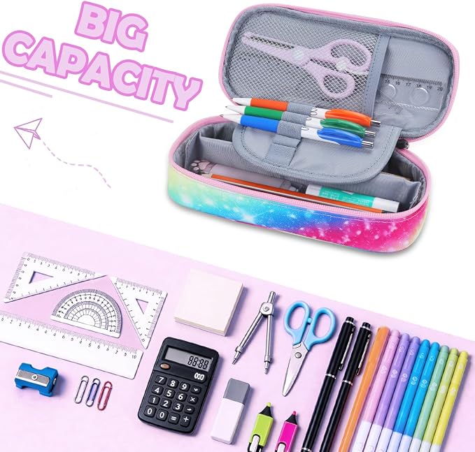 RHCPFOVR Kids Pencil Case for Girls-Soft Zipper Large Capacity Pencil Pouch for Girls Pencil Case for School Pencil Bag for Toddler (Rainbow Unicorn Flower)