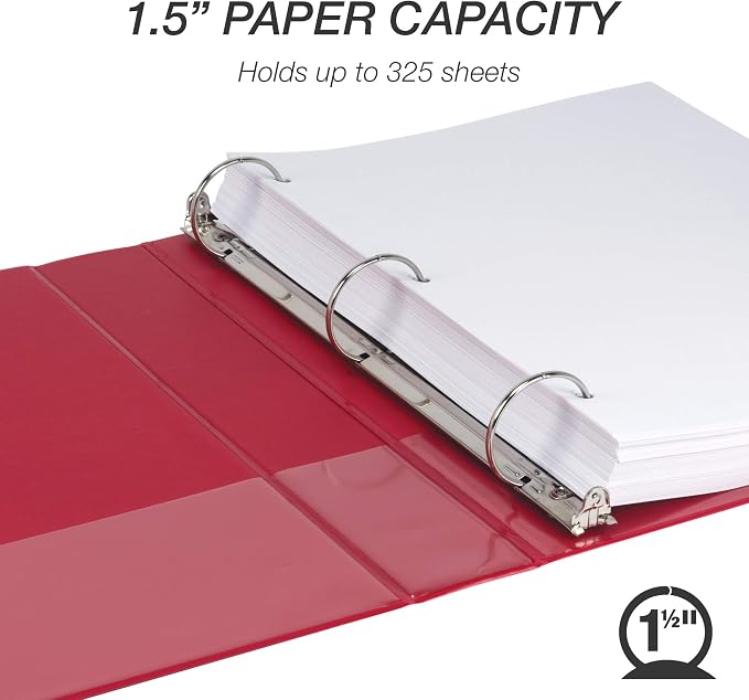 Samsill 4 Pack Durable 1.5 Inch 3 Ring Binders, Round Ring, Clear View Cover for Presentations, Red