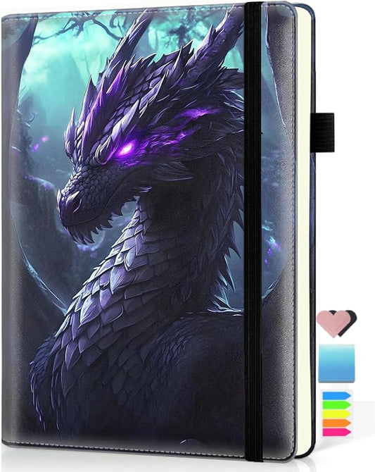 Hardcover Executive Notebooks, A5 PU Leather Lined Journal Notebook, 200 Pages Thick Paper Subject Notebooks for School,Work,Home Writing Business Notebook, Diary Book, Dragon 4