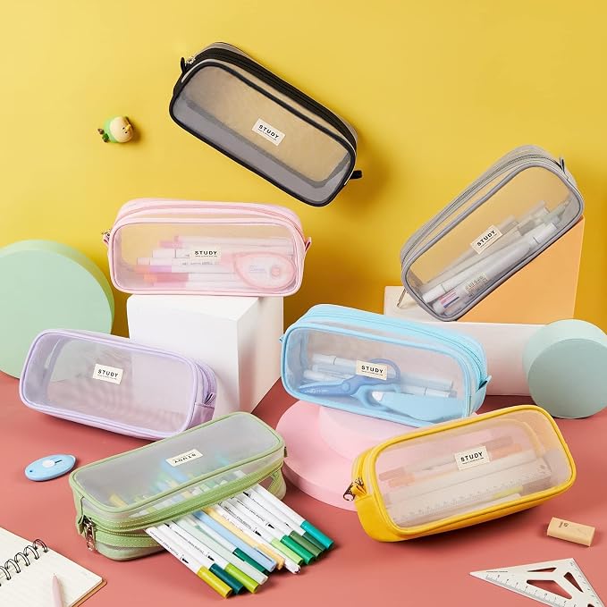 Fancy Forest Clear Mesh Pencil Case, Large Capacity Pen Case for School Exam & Students
