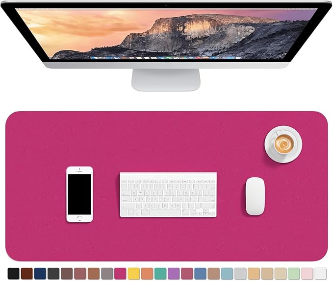Hsurbtra Desk Pad, 30" x 14" PU Leather Desk Mat, XL Extended Mouse Pad, Waterproof Desktop Blotter Protector, Non-Slip Ultra Thin Large Laptop Keyboard Writing Mat for Office Home, Bright Rose