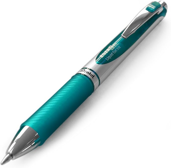 Pentel EnerGel RTX Retractable Liquid Gel Pen Metal Tip, 12 Pack, (0.7mm), Medium Line, Turquoise Blue, Box of 12 (BL77-S3)