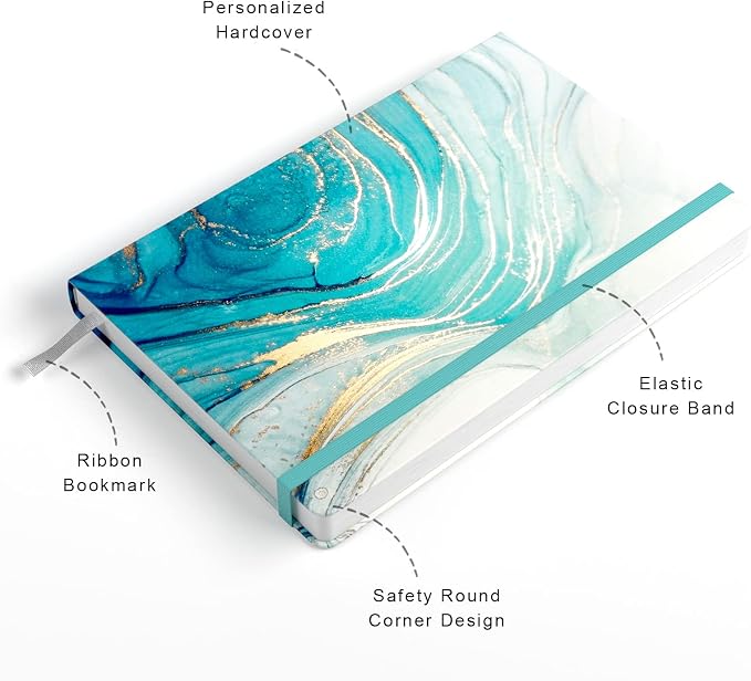 Lined Journal Notebook, Marble Hardcover, Medium 5.7 x 8.4 in, 160 Pages Thick Paper, Cute Aesthetic A5 College Ruled Notebook for Journaling Writing Work Office School Men Women, White Blue