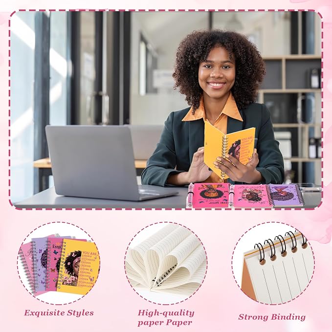 Colarr 12 Sets Black Women Journals and Pen Gifts African American Journal and Pen for Black Girl Lady Inspirational Spiral Notebooks African American Gifts