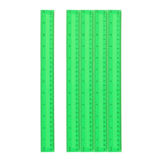 HARFINGTON 5pcs Plastic Rulers 12" (30cm) Clear Straight Ruler Measuring Tool Inches and Centimeters for Home Office Classrooms Drafting, Green