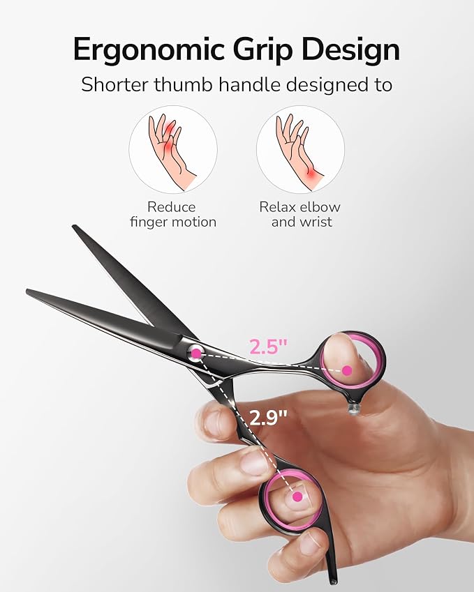 Hair Cutting Scissors, ULG Professional Hair Scissors 6.5 inch Right-Hand Razor Edge Barber Shears Salon Hair Cutting Shears Made of Japanese Stainless Steel, Hand Sharpened Black-Pink
