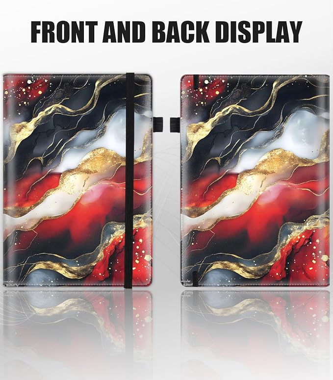 Hardcover Executive Notebooks, A5 PU Leather Lined Journal Notebook, 200 Pages Thick Paper Subject Notebooks for School,Work,Home Writing Business Notebook, Diary Book ，Red Gilded Marble