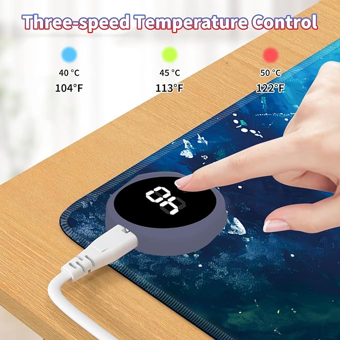 Heated Desk Pad Large Mouse Pad 31.5 x 13 inch with 3 Levels Heating & Auto Shut-Off Warm Mouse pad PU Leather Computer Mousepad for Home Office Work - Colorful Turtles