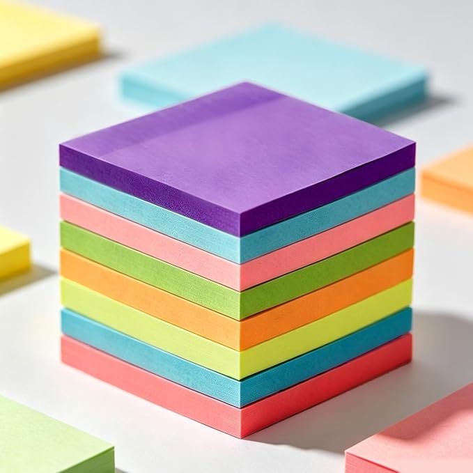 Sticky Notes, Sticky Notes 3x3 Large 40 Pads 8 Colors Self-Stick Stickies Note Pads 50 Sheets Teacher Back to School Supplies and Oﬃce Products