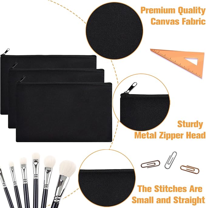 ZeeDix Canvas Zipper Pouch Bulk – 8.3 x 5 Inches Cotton Canvas Pouches with Zipper, Canvas Pencil Pouch, Makeup Bags Bulk for Travel Cosmetic Toiletry, Multipurpose Zipper Pouch for DIY Craft Storage