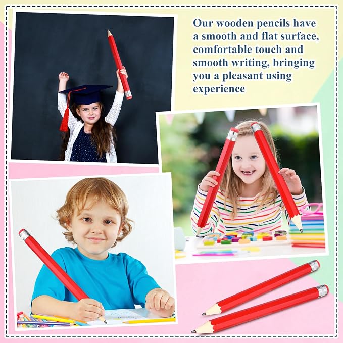 Back to School Gifts for Students 2 Pcs 16 Inch Giant Pencils Wooden Jumbo Pencils Prop Decor Funny with Cap Eraser Large Fun Novelty Gifts for Kids School Kindergarten Home Office(Red)