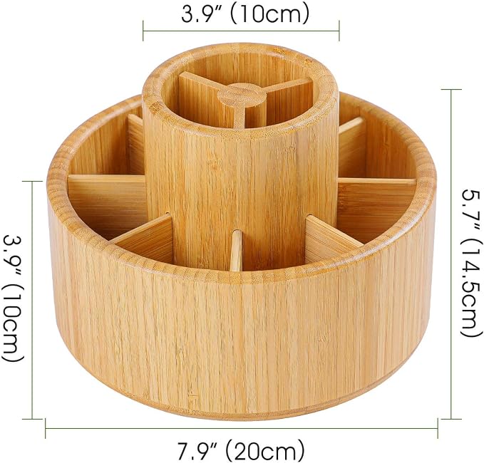 Utoplike Bamboo Rotating Art Supply Desk Organizer, Pencil Holder Desktop | Desktop Storage Caddy for Pen, Colored Pencil, Crayon, Paint Brushes, Art Studio & Office