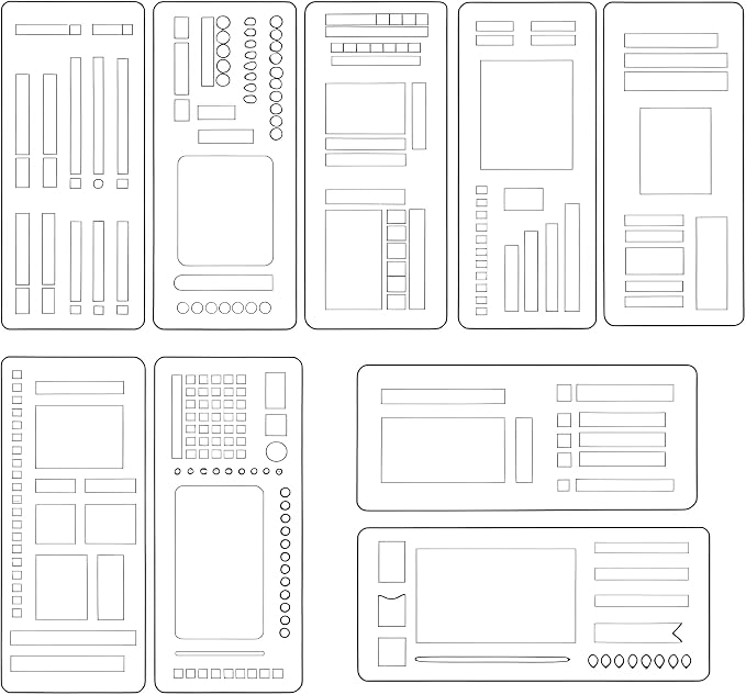 Flexible Record Template Set, 9 Pcs Reusable Planner Stencils Drafting Tools for Journal Planner, Calendar Making, Drawing Lines, Layout Tools for DIY Planning