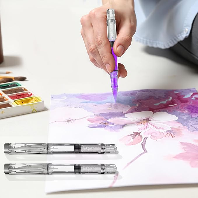 NUOBESTY 5Pcs Water Brush Pen Set – Refillable Fountain Brush Pens for Watercolor, Calligraphy, Painting, Drawing, Scrapbooking & Sketching | Watercolor Brushes for Watercolor, Calligraphy, Painting, Drawing, Scrapbooking & Sketching