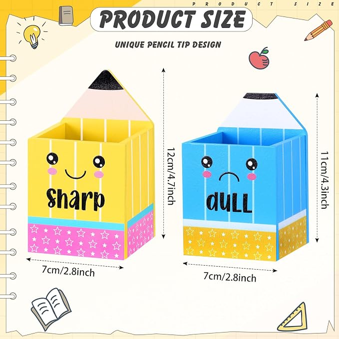 DoubleFill 2 Pcs Blue Pencil Shaped Holder Sharp Dull Holder Wooden Dispenser Pen Storage with Classic Pencil Shaped Design for Back to School Teachers Classroom Organization Accessories
