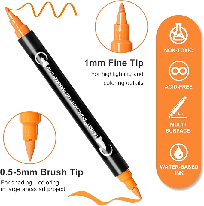 TANMIT 80 Colors Dual Tip Acrylic Paint Markers, Paint Pens Set with Brush Tip and Fine Tip For Fabric, Rock, Wood, Glass, Eggs, Scrapbook, DIY Crafts Making Art Supplies - Teacher Appreciation Gift