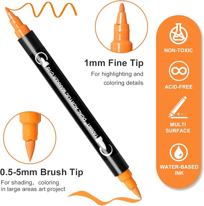 TANMIT 124 Colors Dual Tip Acrylic Paint Markers, Paint Pens Set with Brush Tip and Fine Tip For Fabric, Rock, Wood, Glass, Eggs, Scrapbook, DIY Crafts Making Art Supplies - Teacher Appreciation Gift