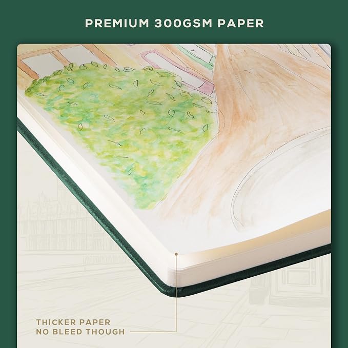 Beechmore Books Heavyweight Mixed Media Sketchbook - A4 8.5"x11" 300 GSM 48 Pages, Hardcover Lay-Flat Professional Journal for Painting, Acrylics and Wet Media